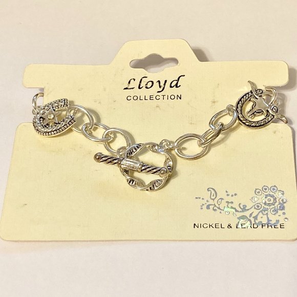 Vintage Horseshoe Steer Charm Bracelet Silver Plated Country Western Cowgirl 8" - Picture 3 of 11